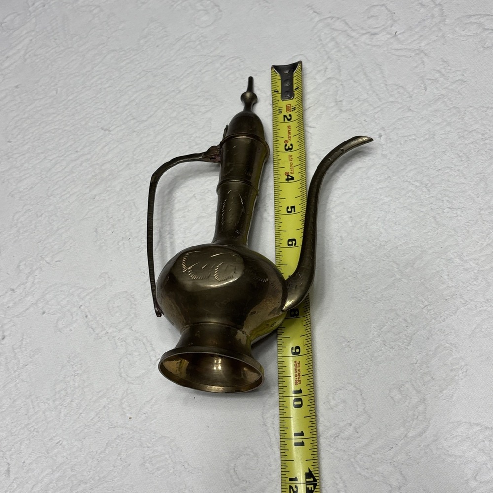 Antique Indian Brass Teapot decor With Hinged Lid 10" Tall - Picture 3 of 16